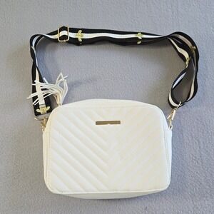 Unbranded Crossbody Bag Womens Small White Quilted Bee Guitar Strap Tassel‎